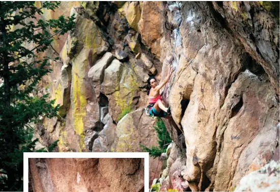  ??  ?? Above: Casie Canez on the west face of the Bastille climbing Sunset Blvd, 5.11b.