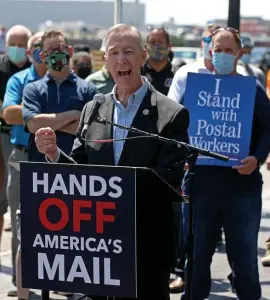  ?? MATT sTONE / HErAld sTAff ?? ‘HANDS OFF’: U.S. Rep. Stephen Lynch speaks at a press conference against changes at the USPS on Tuesday.