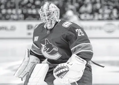  ?? USA TODAY SPORTS ?? Vancouver Canucks goalie Casey Desmith (29) skates in warmup prior to game two of the first round of the 2024 Stanley Cup playoffs against the Nashville Predators at Rogers Arena, April 23.