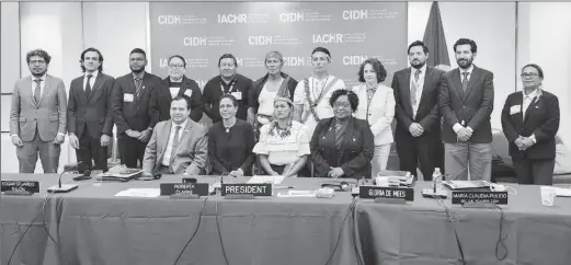  ?? ?? Participan­ts of the thematic hearing on ‘the impact of carbon market expansion on Indigenous Peoples and local communitie­s in Colombia, Guyana, Peru and Brazil’ with Commission­ers of the Inter-American Commission on Human Rights (IACHR)