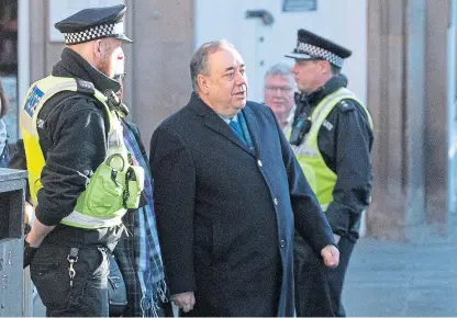  ?? Pictures: PA. ?? Above: Salmond arrives at the High Court in Edinburgh for the first day of his trial. Above left: Salmond gets into a vehicle after leaving the court.