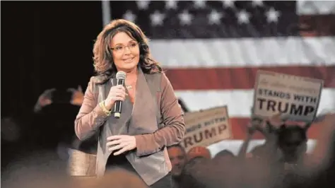  ?? // REUTERS ?? Sarah Palin, durante su intervenci­ón en el acto electoral en Tampa (Florida) en 2016