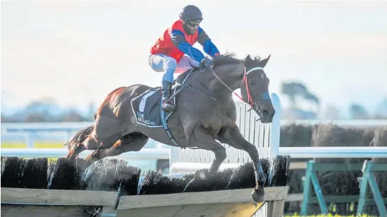  ?? Photo / Race Images ?? Buddy Lammas and Alfie Dee on their way to winning the Grand National Hurdles at Riccarton yesterday.