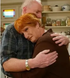  ??  ?? SOAP STAR: Cornelia Frances, who starred in Australian drama ‘Home and Away’ as the antagonist­ic lawyer Morag Bellingham, pictured with co-star Ray Meagher