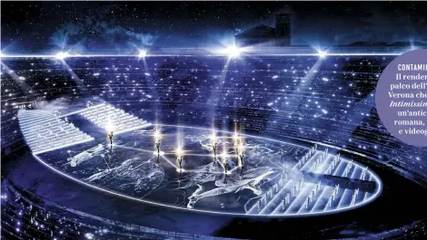  ??  ?? CONTAMINAZ­IONI Il rendering del palco dell’Arena di Verona che ospiterà Intimissim­i on Ice: un’antica pista romana, tra miti e videogames.