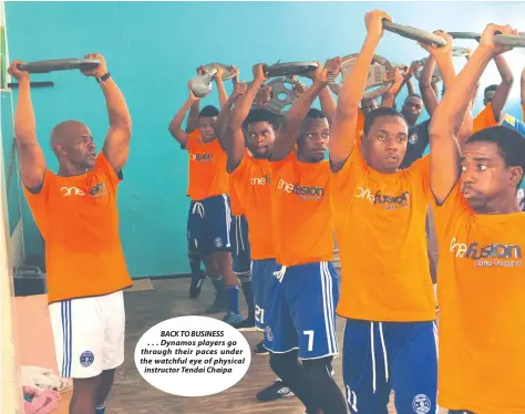  ??  ?? BACK TO BUSINESS . . . Dynamos players go through their paces under the watchful eye of physical instructor Tendai Chaipa