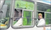  ?? HT PHOTO ?? INLD leaders Abhay Chautala and Ashok Arora being taken in a bus after they courted arrest in Kurukshetr­a on Thursday.