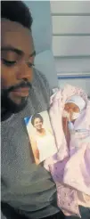  ??  ?? NEW LIFE: Dad Sam with baby Phumeza Esther, and a photo of her late mother, Phumeza Gogela