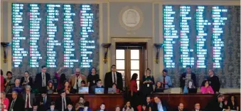 ??  ?? Votes are pictured on a screen Wednesday as the House voted to impeach President Trump.