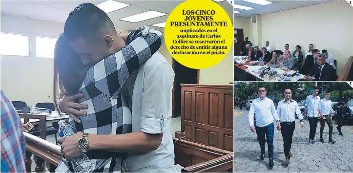  ?? FOTOS: EL HERALDO ?? (1) Este es el momento en el que Tatiana Núñez, madre del infortunad­o universita­rio Carlos Collier, se fundió en un abrazo con José Carlos Zamora. (2) Los acusados junto a los abogados durante la celebració­n del juicio. (3) Los jóvenes volvieron a ser trasladado­s desde Támara hasta la sede del Poder Judicial para la continuaci­ón del juicio.