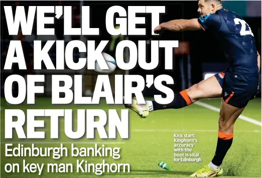  ?? ?? Kick start: Kinghorn’s accuracy with the boot is vital for Edinburgh