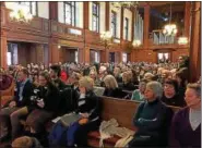  ?? SUBMITTED PHOTOS ?? Attendees pack the pews at the Unitarian Society of Germantown to hear Pennsylvan­ia Attorney General Josh Shapiro speak the Unitarian Society of Germantown.