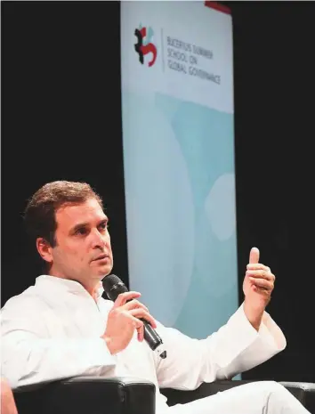  ?? PTI ?? Rahul Gandhi said exclusion of a large number of people from the process of developmen­t could lead to creation of terrorist groups during his addresss at Bucerius School in Germany.
