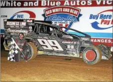  ?? RICK KEPNER - FOR DIGITAL FIRST MEDIA ?? Craig Whitmoyer poses in victory lane after his win at Big Diamond on April 27.