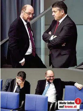  ??  ?? Rüder Umgang unter den Genossen: Schulz ( re.) nahm Gabriel im Handstreic­h das Außenamt weg, obwohl er es ihm doch versproche­n hatte.