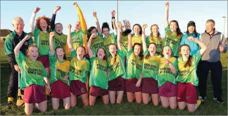  ??  ?? The Bunclody girls celebrate after forging one of the most incredible county title victories seen in the county for many years.