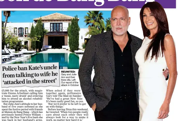  ??  ?? REUNITED: Gary and JulieAnn and their Ibiza villa. Left: Our report of the attack in October