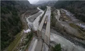  ?? Photograph: Jonathan Hayward/AP ?? In this aerial photo, damage caused by heavy rains and mudslides earlier in the week is pictured along the Coquihalla Highway near Hope, British Columbia.