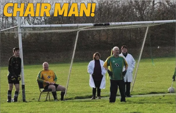  ??  ?? Hollywood ‘legends’ goalkeeper Pat Dunne enjoyed a leisurely second half to their clash with the ‘Heroes’ side on St. Stephen’s Day. Full report on the battle inside.