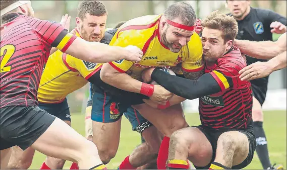  ?? FOTO: EFE ?? Fernando Pérez es placado por la defensa belga ante la mirada del árbitro rumano Vlad Iordachesc­u, muy protestado por los españoles. La derrota de los ‘Leones’ clasificó a Rumanía