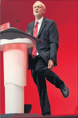  ??  ?? BALANCING ACT: Jeremy Corbyn delivers his speech on the last day of the Labour Party Conference.