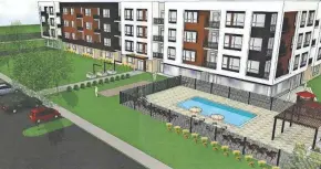  ?? JLA ARCHITECTS ?? A developer has downsized the apartments planned for Greenfield's 84 South mixed-use project by reducing the buildings from four stories to three stories.