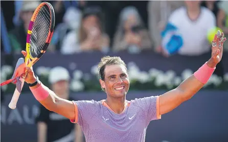  ?? ?? Rafa Nadal celebra su victoria ante el italiano Cobolli en su estreno en el Conde de Godó de Barcelona.