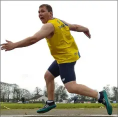  ??  ?? Pádraig Hore of Taghmon reacts to his throw in Templemore on Sunday where he collected a bronze medal in the discus.