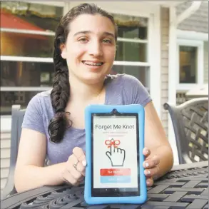  ?? Ned Gerard / Hearst Connecticu­t Media ?? Eighth-grader Marissa Manzo has developed Forget Me Knot, a homework app that allows students to access their scheduled homework with a simple tap on their cellphone.