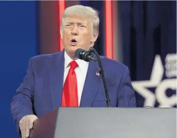  ?? STEPHEN M. DOWELL/ ?? Former President Donald Trump speaks during CPAC at the Hyatt Regency in Orlando on Sunday.