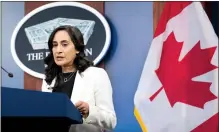  ?? ASSOCIATED PRESS PHOTO ?? Defense Minister Anita Anand speaks during a news conference with Secretary of Defense Lloyd Austin Thursday at the Pentagon.