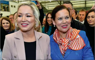  ?? ?? Winning sMiles: Michelle O’Neill and Mary Lou McDonald at the count centre in Magherafel­t yesterday