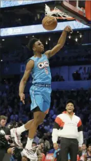  ?? CHUCK BURTON — THE ASSOCIATED PRESS ?? Thunder’s Hamidou Diallo heads to the hoop during the All-Star Slam Dunk contest on Feb. 16 in Charlotte, N.C.