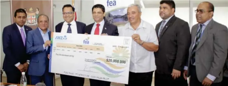  ?? Photo: Office of the Attorney-General. ?? Kamal Gounder Principal Economic Planning Officer, at the Ministry of Economy, Fiji Electricit­y Authority CEO, Hasmukh Patel, FEA chairman Daksesh Patel, Attorney-General and Minister for Economy Aiyaz Sayed-Khaiyum, Deputy Chair FEA Board, Gardiner...