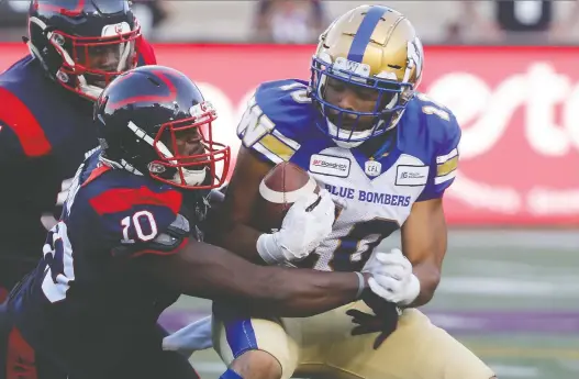  ?? PIERRE OBENDRAUF FILES ?? Hénoc Muamba, left, is the Alouettes’ player representa­tive on union matters. “As a profession­al, one of the main things we learn to do is adjust,” he says.