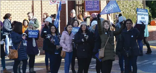  ??  ?? Fighting for the rights of nurses and midwives, INMO members at Our Lady of Lourdes Hospital.