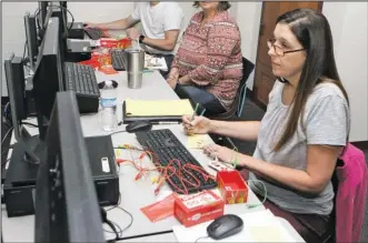  ?? The Sentinel-Record/Richard Rasmussen ?? HOME IS WHERE THE ART IS: Lake Hamilton Middle School art teacher Tani Letorno works with a Makey Makey kit at the Hempwallac­e Profession­al Developmen­t conference on campus Tuesday. The district stages its own conference to help faculty and staff...