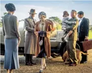  ??  ?? Lady Edith (Laura Carmichael) and husband Bertie Pelham (Harry HaddenPato­n) arrive back at Downton