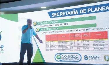  ?? LUIS FELIPE DE LA HOZ ?? El alcalde de Soledad, Joao Herrera, cuando explicaba los resultados del desempeño fiscal del Municipio.