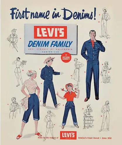  ??  ?? Campanha de publicidad­e da Levi Strauss nos anos 1930, a primeira marca de jeans em tom de índigo