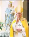  ??  ?? Archbishop Jose H. Gomez gives a blessing after leading a brief liturgy at the Cathedral of Our Lady of the Angels in Los Angeles in May. Federal lobbying records show Gomez, who heads the U.S. Conference of Catholic Bishops, paid a firm $20,000 to lobby the Senate and House on “eligibilit­y for non-profits” under the CARES Act.