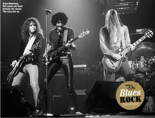  ??  ?? Brian Robertson, Phil Lynott and Scott Gorham: the classic Thin Lizzy line-up