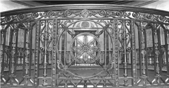  ??  ?? The ornamental railing around the second floor of the Garfield Park Field House on Chicago’s West Side.