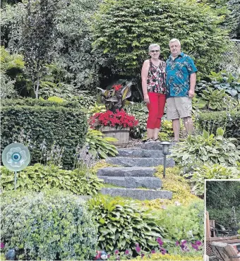  ?? CRESTINA MARTINS GRAND MAGAZINE ?? Heather and Randy Watson bought a house where the yard needed a lot of TLC, including a steep slope behind the pool. With help, they have created a backyard oasis in Cambridge.