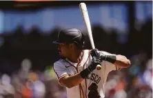  ?? Jeff Chiu / Associated Press ?? Giants outfielder LaMonte Wade Jr. is batting .145 since coming off the injured list in late June.