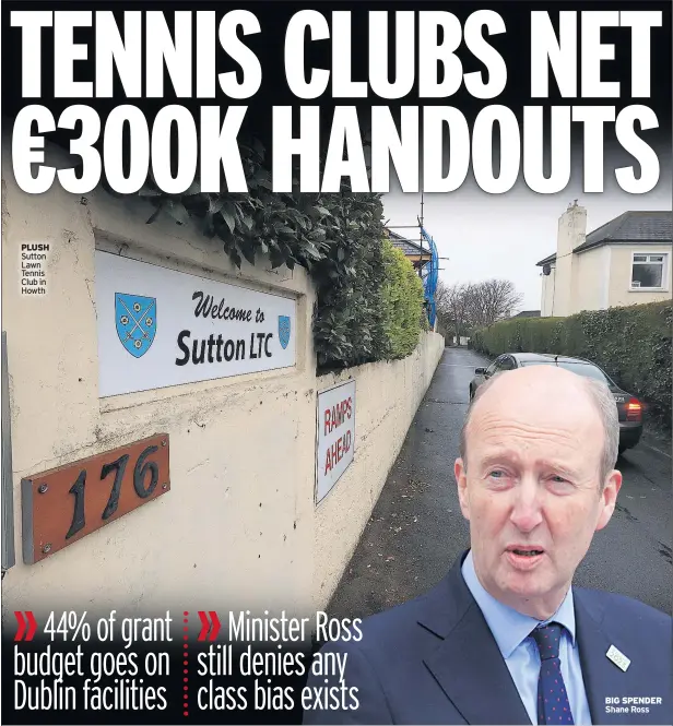  ??  ?? PLUSH Sutton Lawn Tennis Club in Howth BIG SPENDER Shane Ross