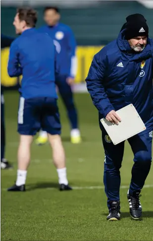  ??  ?? Steve Clarke at training yesterday ahead of the World Cup qualifying opener against Austria at Hampden tonight