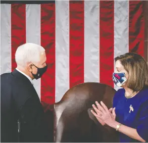  ?? ERIN SCHAFF-POOL / GETTY IMAGES ?? U.S. Vice President Mike Pence House and Speaker Nancy Pelosi. The Democrats are urging Pence to invoke the 25th Amendment and remove Donald Trump as president.