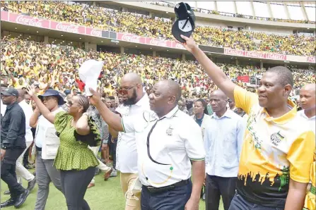  ?? (Pic: ANC) ?? President Cyril Ramaphosa at Moses Mabhida Stadium in Durban yesterday, where the ANC launched its election manifesto.
