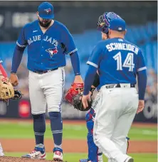  ?? ANDREW LOHODYNSKY, THE ASSOCIATED PRESS ?? Blue Jays starter Alek Manoah was pulled after just one-third of an inning on Monday against the Astros in Toronto.